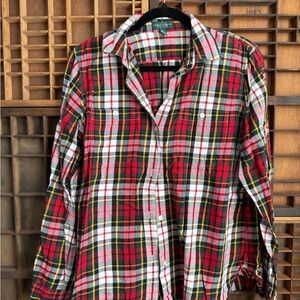 Men's Plaid Shirt - Red, White, Black